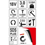 Akkus fúrókalapács 18V SDS-plus (1 x 3,0 Ah akku + töltő) YATO