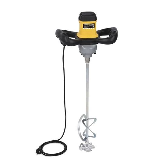 PowerPlus sárga elektromos beton- / festékkeverő dupla rotációs 1600W POWX089
