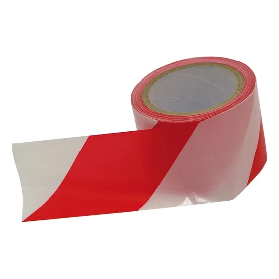 Jelölő szalag piros-fehér 75mm×100m polietilén (kordonszalag)
