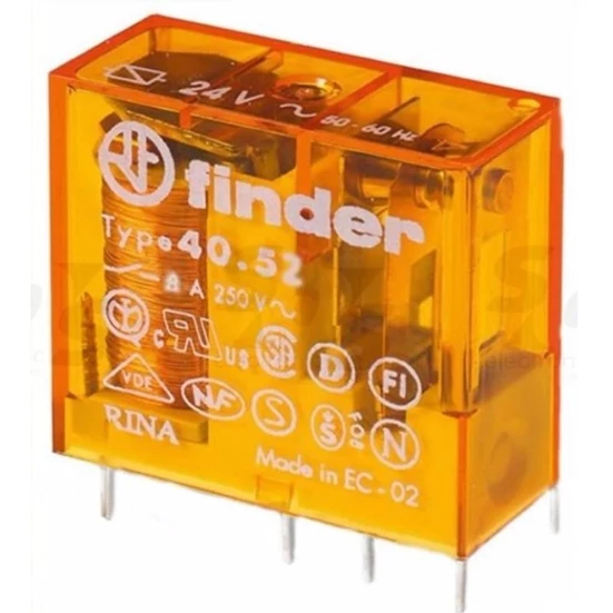 Finder 24V/AC 2CO Miniatűr print/dugaszolható relé 8A 5mm-es lábkiosztással